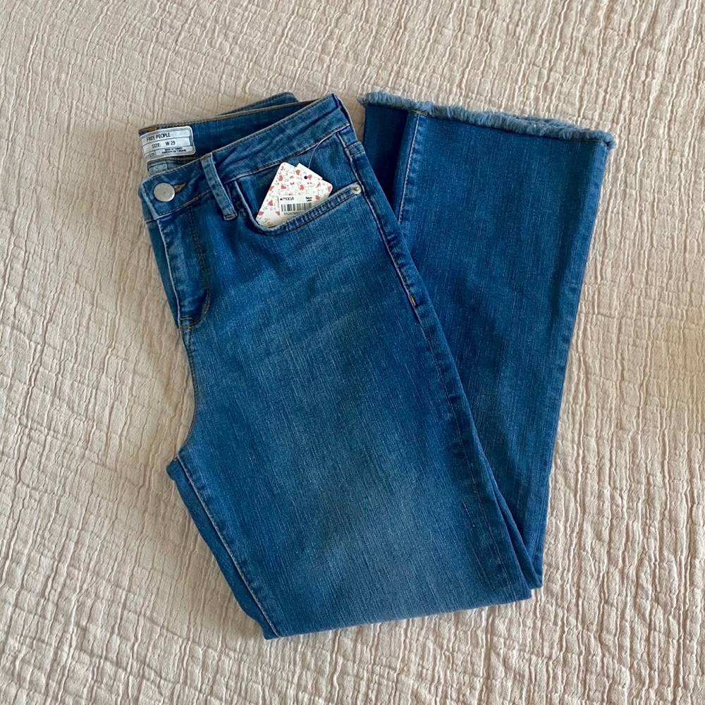 Free People Boot Cut High Raise Washed Denim Jeans